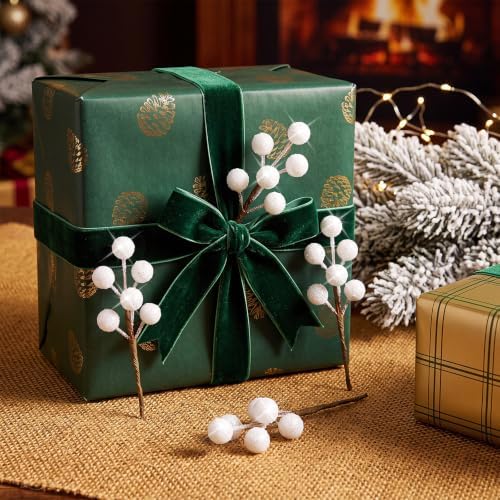 Tatuo 360 Pcs Glitter Ivory Holly Berries on 60 Stems, Christmas Winter