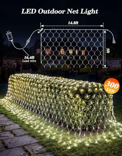 14.8x5FT Christmas Net Lights Outdoor Plug in with 8 Modes