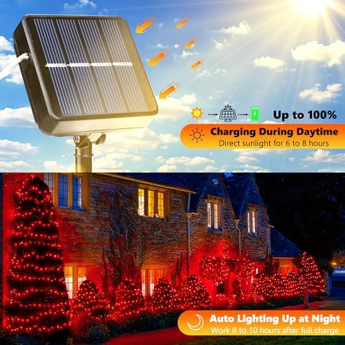 Joomer Solar Fairy Lights, 2-Pack Total 80FT 240LED String Lights, Red