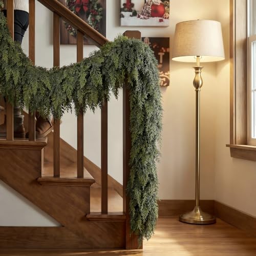 4PCS 9FT Christmas Cedar Garland, Real Touch Soft Greenery Mantel Decor
