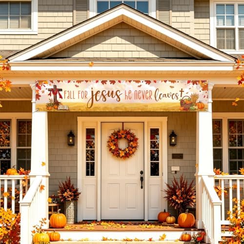 Fall for Jesus He Never Leaves Christian Fall Banner Thanksgiving Yard Sign
