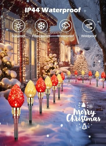 2 Pack Strawberry C9 Christmas Pathway Lights Outdoor, Total 34.8 Feet