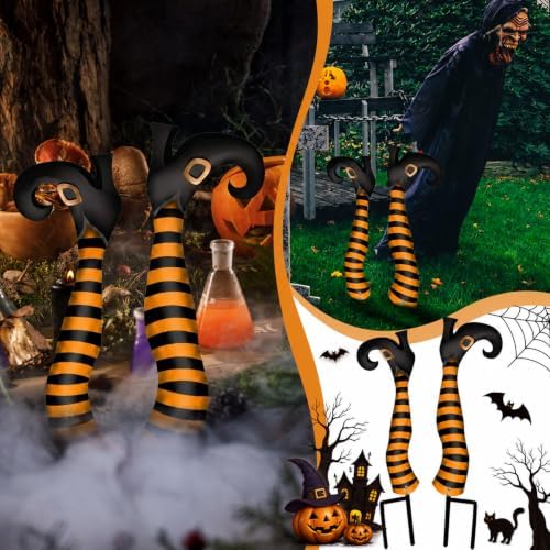 Tudomro 2 Pcs Metal Upside Down Witch Leg Halloween Outdoor Decor, Orange