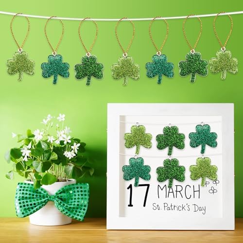 48Pcs St. Patricks Day Ornaments Mini Resin Shamrock Hanging Charms