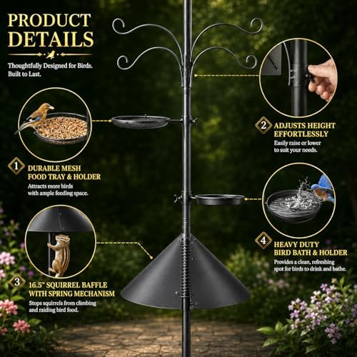 107" Squirrel Proof Bird Feeder Pole with 9 Prongs Base, No Birdhouse