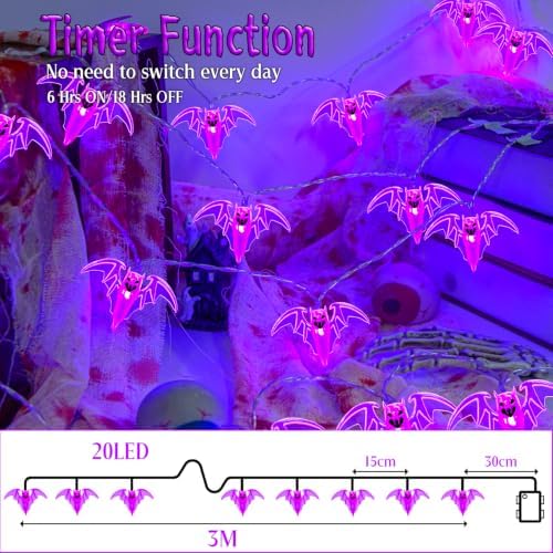 Halloween Lights Indoor Bats Decor Battery Operated 10FT 20LED Purple