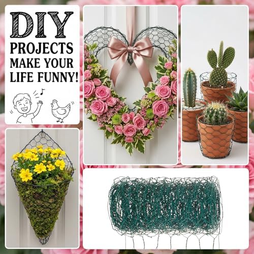 Ouligay Flower Wire 3.94 X 118 Inch Chicken Wire for Floral Arrangements Floral Chicken Wire Roll Green Mesh Netting Garden Iron Wires Fence for DIY Crafts Wreaths, Poultry, Plant Support & Protection