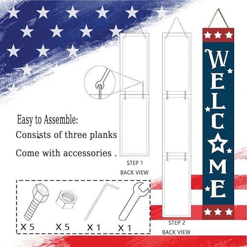 Patriotic Wooden Porch Sign 47" 4th of July Independence Day Large Welcome Sign Memorial Day Vertical Indoor Outdoor Standing Sign For Garden Home Yard Farmhouse