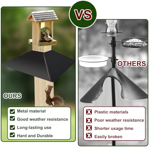 Metal Squirrel Baffle for 4x4 Post, 17 Inch Squirrel Guard for Bird Feeder Pole,Square Black Squirrels Proof Deflector Outdoor Baffle Squirrels Barrier for Wooden Pole to Keep Raccoons Off Bird Houses