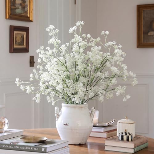 Suncalla 6 Pcs Faux Dusty Plum Berry Stem Fall Decor, White, 35 Inch