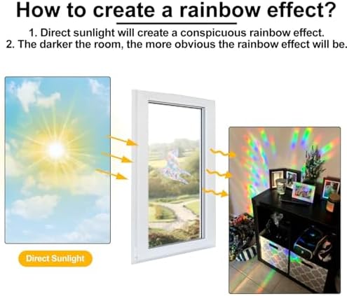 72Pcs Birds Window Stickers Prevent Birds from Hitting Windows, Rainbow Sun Catcher Stickers No Glue Required, Non-Adhesive Reusable Vinyl Rainbow Stickers