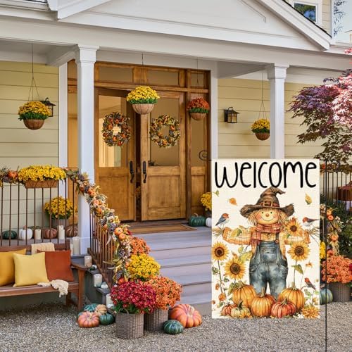 AVOIN colorlife Rustic Fall Scarecrow Garden Flag 12x18 Inch Outside
