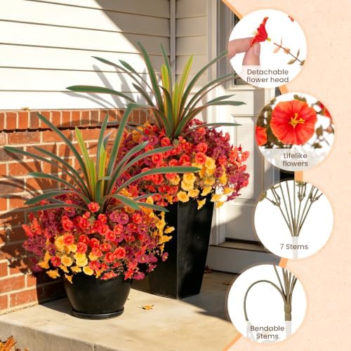 INXUGAO Artificial Fall Flowers UV Fake Orchid Plant Mum for Outdoors Decor
