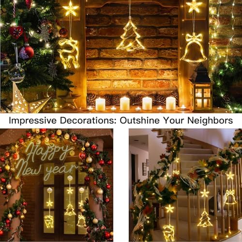 suddus Christmas Window Lights Decoration,Tree,Jingle Bell&Deer Warm White