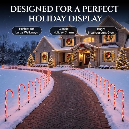 Pre-Lit Candy Cane Decorations -Pathway Christmas Lights, 26-Inches Tall (66 cm), Set of 5, Outdoor Christmas Decorations Yard Candycane Peppermint Lights - 2 Pack (Total 10 Lights)
