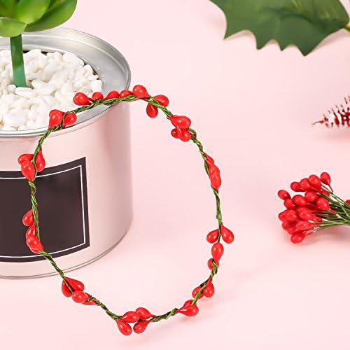 BBTO 300 Pcs Holly Berries 150 Wire Stems Xmas Wreath,Red