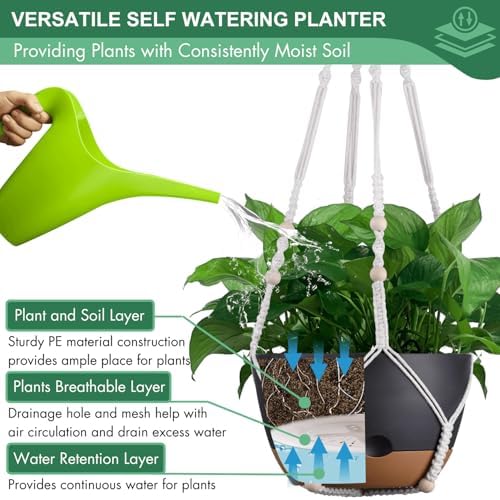 2 Pack-10 Inch Self-Watering Hanging Planters for Indoor Outdoor Plants