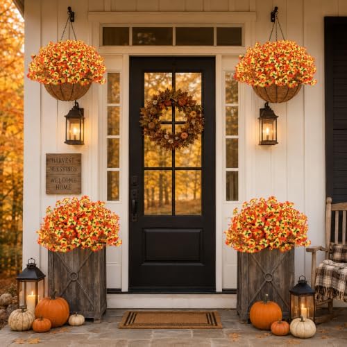 Geegoods Artificial Fall Flowers for Outdoors, Orange, 20PCS