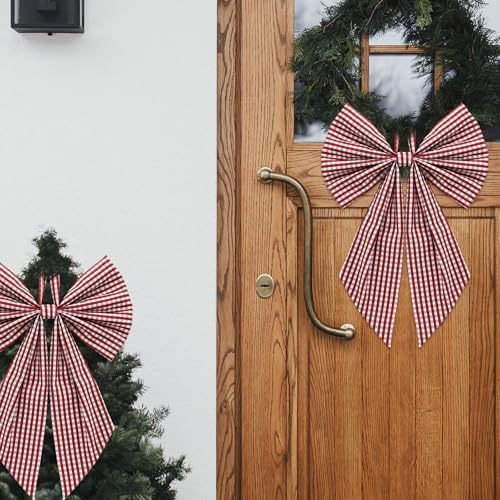 Suncalla 2 Pcs Red White Christmas Plaid Wreath Bows 18'' x 12''