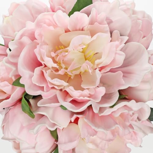 Hollyone Pink Peonies Artificial Flowers with Vase Faux Peonies Look Real Peony Fake Flowers Silk Flower Arrangements in Glass Vase with Faux Water for Bathroom Table Centerpiece Shelf Home Decor