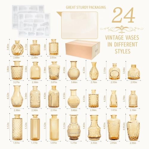 24PCS Mini Bud Vases As Wedding Centerpieces for Tables,Gold Bud Vases for Flowers,Small Flower Vases Suitable for Birthday Party,Anniversary,Wedding Reception,Baby Shower (Gold, 24PCS)