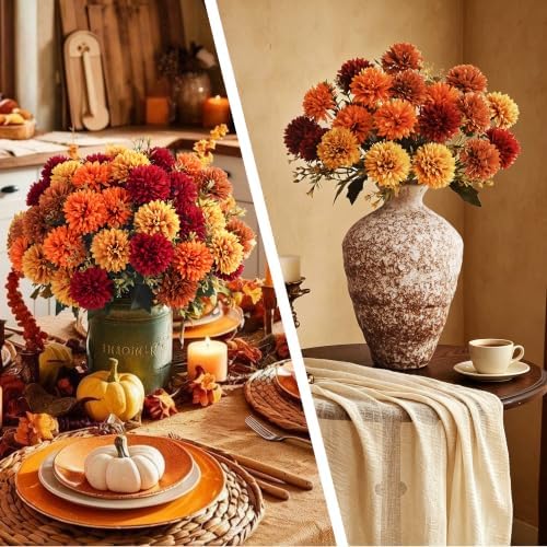 12-Pack Faux Fall Mums, 72 Blooms Artificial Flowers for Outdoor Decor