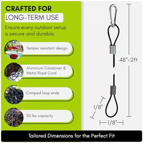 Mosaic Birds by Couronne Co. Easy Hook Hanging Stainless Steel Cable Rope with Spring Metal Snap Hook & Crimped Bolsters for Bird Feeders and Baths, Planters, Decorations and More, 48 inch (Pack of 3)
