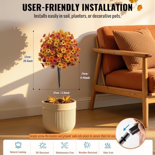 Alupssuc 2Pcs Artificial Fall Topiary Ball Flowers for Outdoors, Fake Plant
