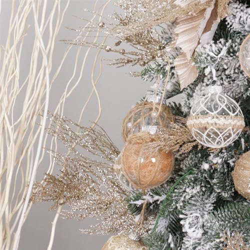 Christmas Glitter Berries Stems 16pcs Artificial Berry Picks for Christmas Tree Ornaments fillers, DIY Xmas Wreath, Crafts, Garland, Holiday, Party, Wedding and Home Decoration (Champagne Gold)