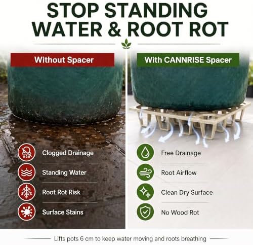 Plant Riser – Pot Spacer for Grow Bags, Planters & Containers – UV-Resistant Drainage Tray for Airflow, Root Health & Cleaner Surfaces (Standard White, 5 Pack)