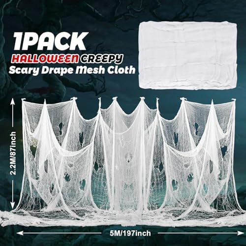 Whaline Halloween White Creepy Cloth 197 x 87 Inch Spooky Gauze Clothes Halloween Scary Decoration for Haunted Houses Party Supplies Indoor Outdoor