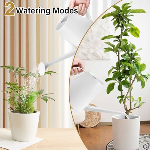 Plastic Watering Can - for Indoor and Outdoor House Plant Garden - with Long Spout - 1/2 Gallon - White