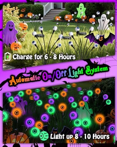 Solar Halloween Eyeball Lights Outdoor 6Pack, 36LED Purple Orange Green