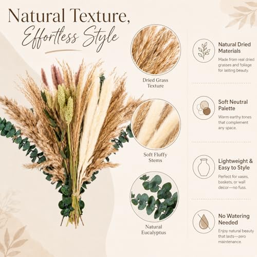 RAINFLOW 35PCS Dried Pampas Grass Decor - 7 Varieties Small Dried Flower