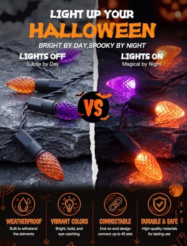 SUNSGNE 23FT C3 Halloween String Lights, 50 LED Orange Purple Lights