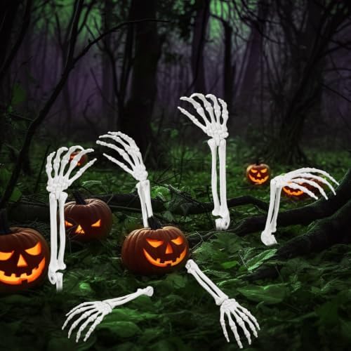 Wonderjune 6 Pcs Skeleton Hands Stakes Halloween Yard Decor, White