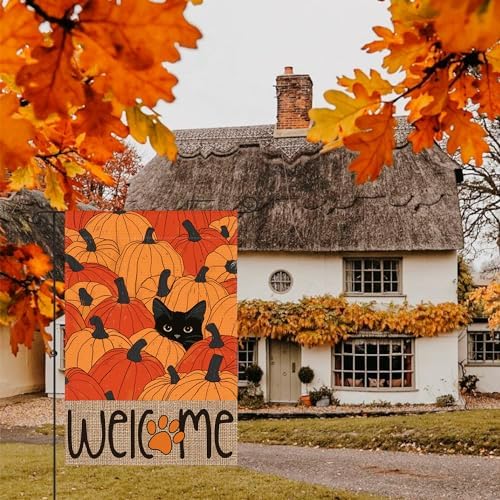 AVOIN colorlife Black Cat Pumpkins Fall Garden Flag 12x18 Inch Outside