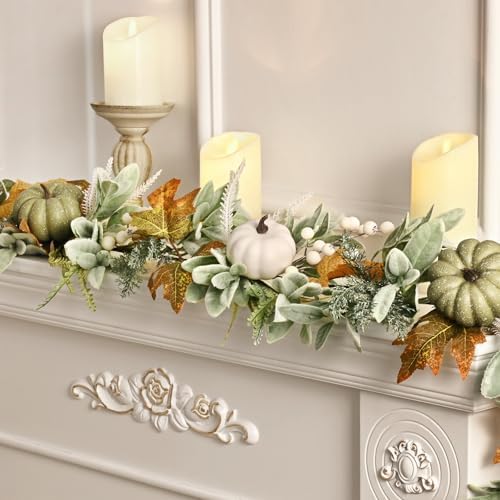 Waipfaru Fall Decor, Fall Garland for Mantle, Autumn Garland with Lights