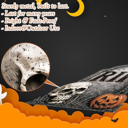 Halloween Tombstones Outdoor Decorations, Metal RIP Graveyard Yard Stake