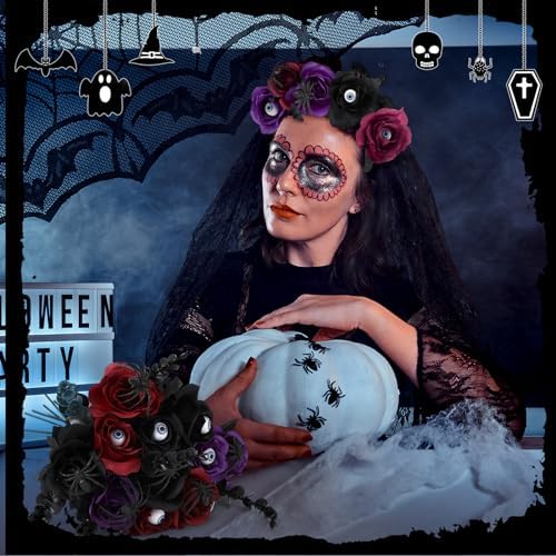 Hotop 40 Pcs Halloween Artificial Flowers with Eyeball and Spider