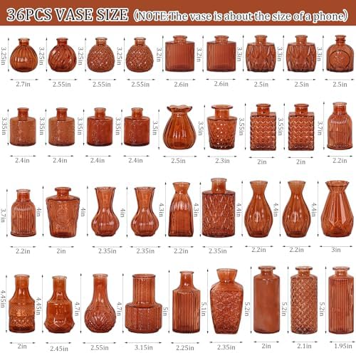 Set of 36 Glass Bud Vases Small Flower Vases for Centerpieces (Dark Amber)