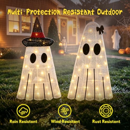 2 Pack 30Inch Halloween Decorations Outdoor Light Up Ghost Decor