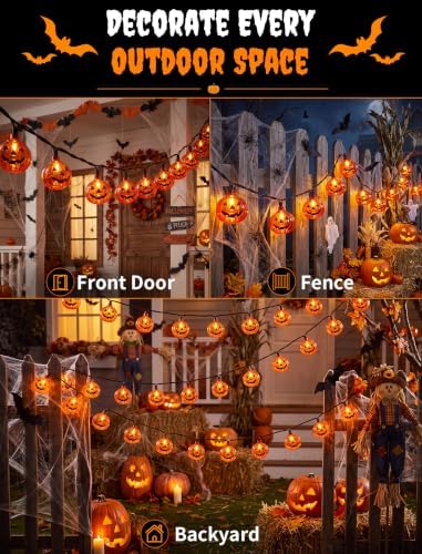 8.5FT Pumpkin String Lights with 10 Bulbs for Halloween Outdoor Decor Party
