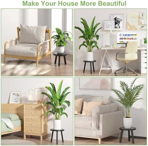 3-Pack Wood Plant Stands Indoor, Single Plant Stand for 6-12 Inch Pots, Mid-Century Modern Plant Stool, Tall Plant Stand for Large Plants for Living Room, Balcony, Office (Black)