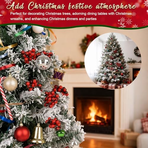 150 pcs Artificial Holly Berries, Christmas Holly Berries Stems