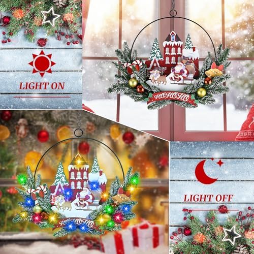 Pre-Lit Christmas Wreath for Front Door, Lighted Witch with 6H On/18H Off