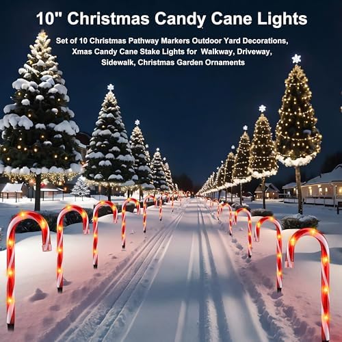 10" Candy Cane Pathway Lights, 10-Pack Christmas Stake Lights for Outdoor