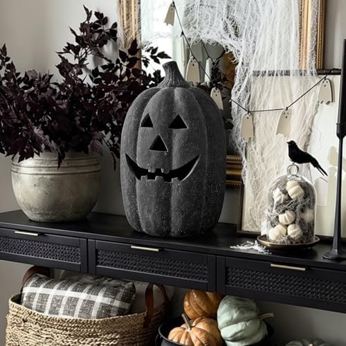 Halloween Decorations Outdoor - Black Handmade Terracotta Jack O Lantern