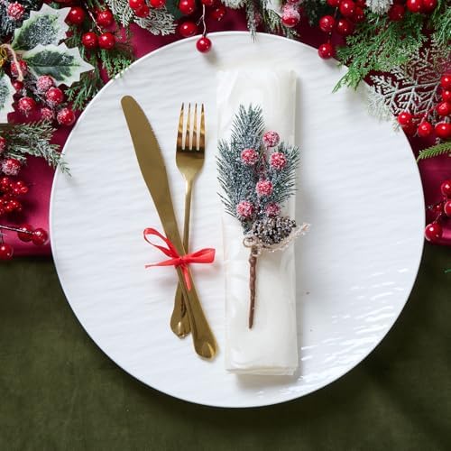 WILLBOND 24 Pcs Artificial Christmas Tree Picks Red Berry Pine Picks Spray Berry Branches Poinsettia Holly Pine Flower Pick Berries Pinecones for Christmas Crafts Party Festive Home Decor (Novel)