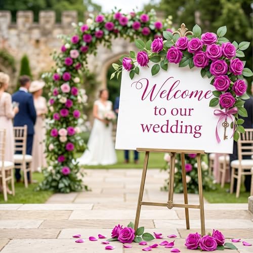 Auihiay 60PCS Artificial Roses, Magenta Roses, Velvet Silk Roses